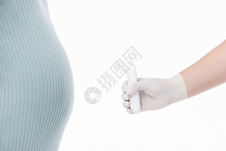 孕妇检测用体温枪检查孕妇肚子背景