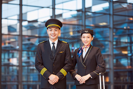 旅客出行飞行员与空姐形象背景