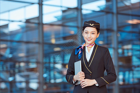 愉快女机场空姐空乘服务形象背景