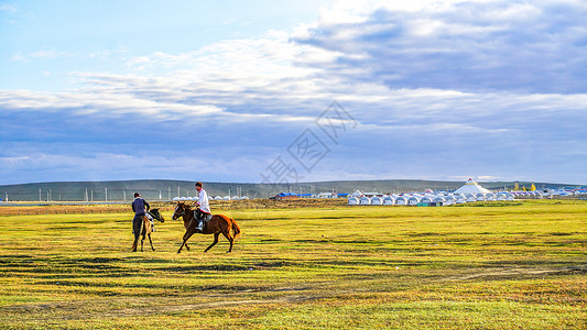 蒙古包秋天呼伦贝尔草原骑马背景