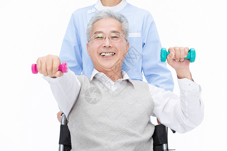 双人哑铃训练老人拿着哑铃锻炼背景