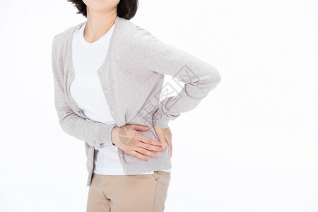 女性患者腰疼女性腰部疼痛特写背景