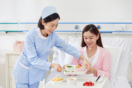 产后子宫月子中心护工服务产妇吃月子餐背景