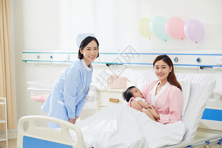 高档月子中心护工和母子形象婴儿高清图片素材