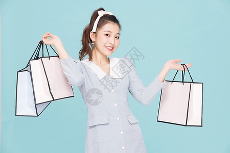清新促销素材韩系可爱少女促销购物背景