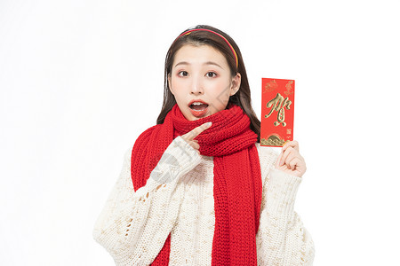 冬季可爱少女发红包过春节背景图片