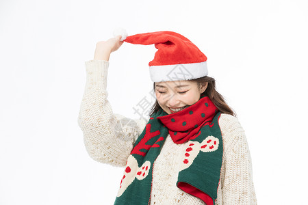红色羊绒围巾圣诞甜美可爱清纯美女背景