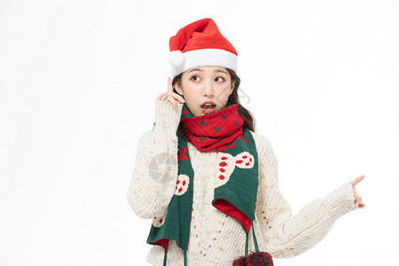 红色羊绒围巾圣诞甜美可爱清纯美女背景