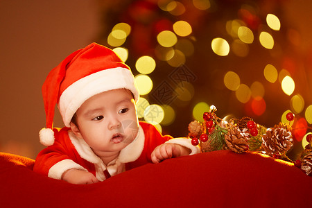 圣诞节穿圣诞服的可爱婴儿背景图片