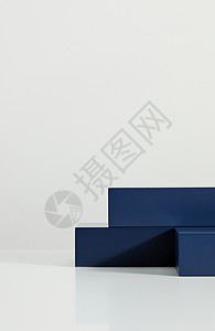 蓝色立体盒子几何方块电商静物台素材背景