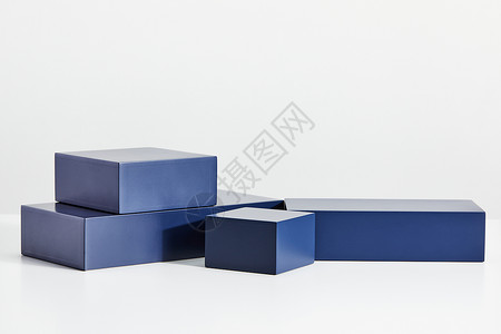 蓝色立体盒子创意立体电商静物台素材背景