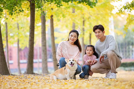 狗与家人幸福的一家三口形象背景