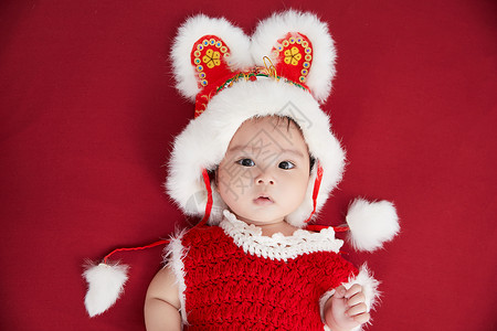 新年春节装扮的可爱婴儿幸福高清图片素材