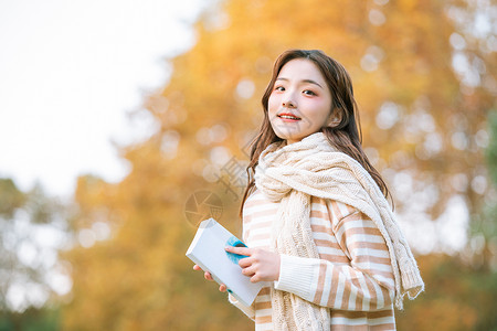 秋季清新美女户外阅读背景图片