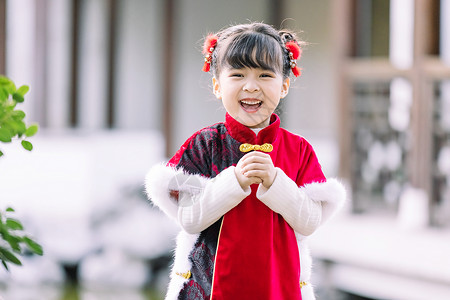 拜年女孩汉服中国风可爱儿童过新年拜年背景