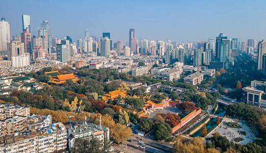 历史与现代南京博物馆朝天宫与现代建筑航拍背景