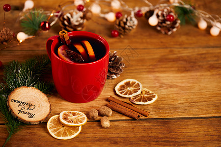 红酒带素材圣诞热红酒与香料背景