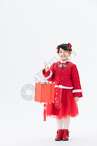 穿着红色古装的小女孩背景图片