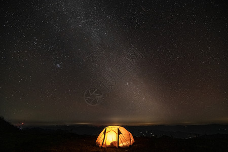 黄色放射星光户外帐篷露营星空摄影背景