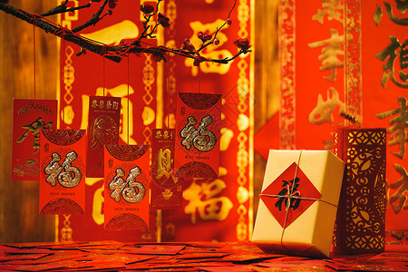 红色简约福龙年礼盒2021红色新年背景背景