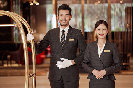 豪华酒店的专业服务人员形象亚洲人高清图片素材
