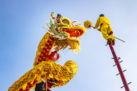 龙抬头金色字体江北水乡舞龙舞狮背景