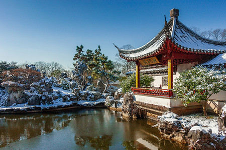 南京明孝陵红楼艺文苑雪景高清图片