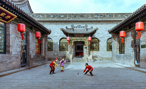 山西乔家大院冬季建筑景观背景