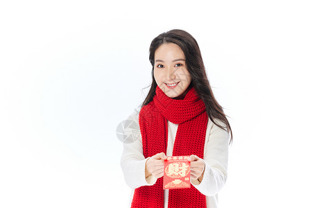 新年女性发红包过春节背景图片