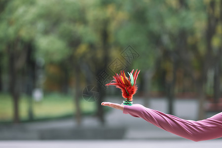 健身运动的人女性手托起一个羽毛毽子特写背景