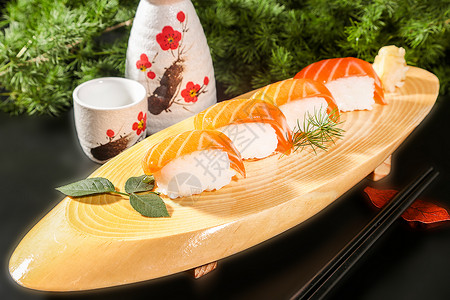 日本料理三文鱼手握背景图片
