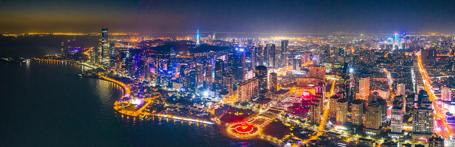 青岛东部新城区城市夜景背景