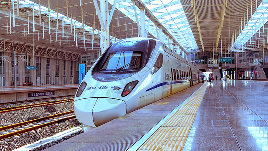 春节春运字体火车站中的高铁列车背景