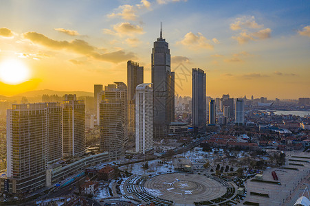 烟台城市山东烟台海滨高楼大厦背景