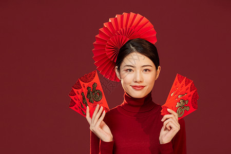 中国风国潮美女新年发红包图片