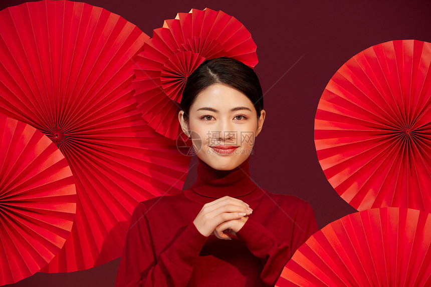 新年春节中国风美女拜年图片