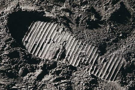 太空登月脚印微距背景图片