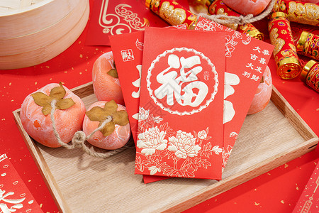 春节红包静物场景图背景图片