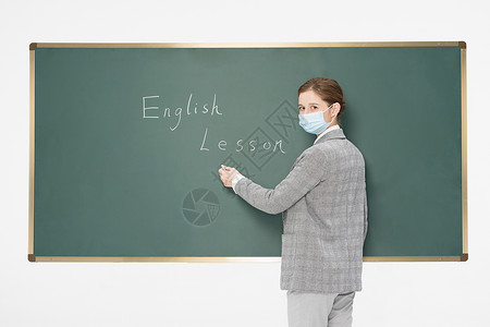 口语学习戴着口罩上课的英语外教背景