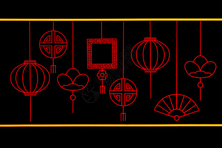 扇子中国结春节传统纹饰灯光背景