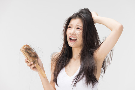 护理头发素材女性梳头掉发烦恼背景