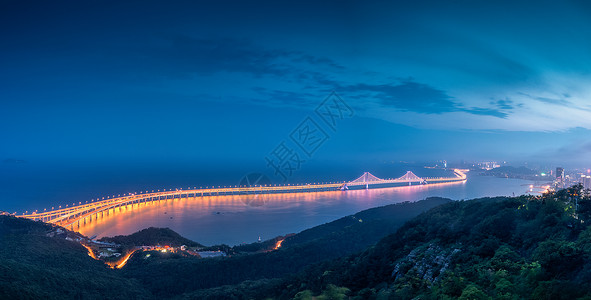 地平线夜景大连跨海大桥全景接片背景