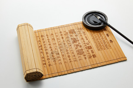 中国风卷轴竹简竹简书和笔墨背景