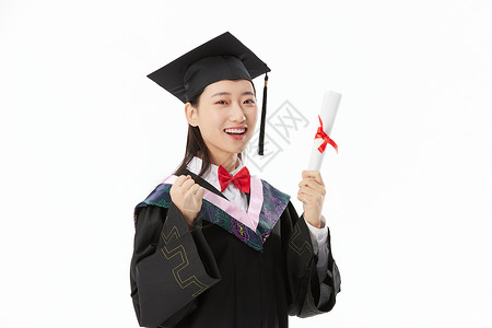 穿学士服的女大学毕业生庆祝毕业高清图片