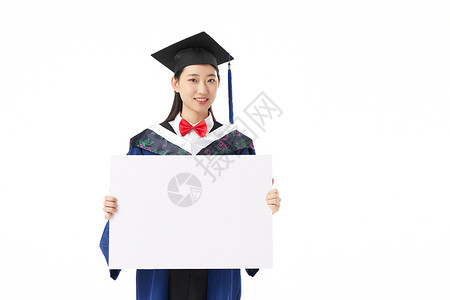 招生宣传单页女硕士毕业生手拿白板展示背景