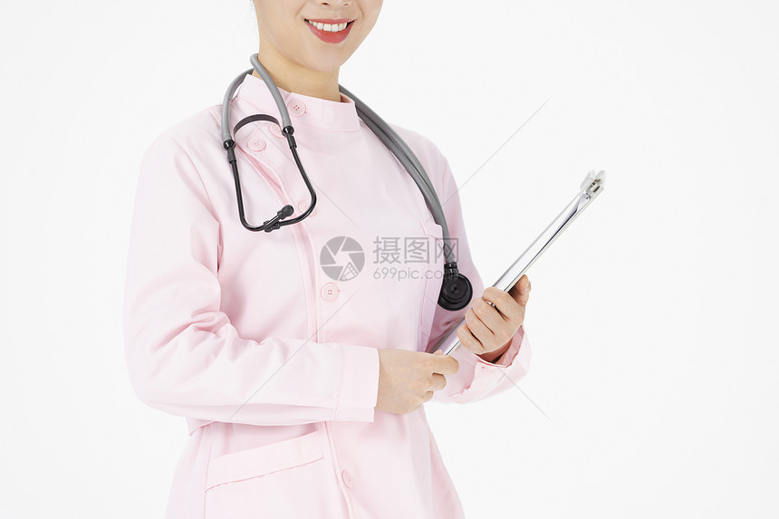 抱着病历本的医护人员形象粉色服装护士图片
