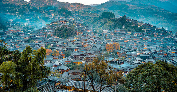 黔东南旅游拍摄与贵州黔东南西江千户苗寨建筑群背景