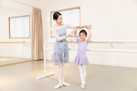 舞蹈老师指导小女孩跳芭蕾舞背景图片