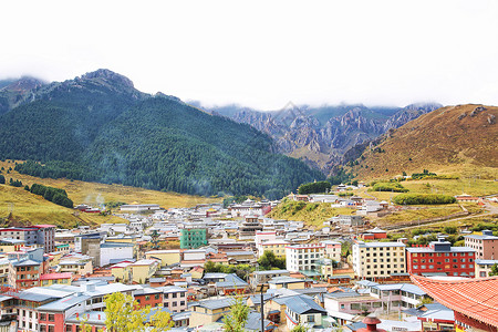 城镇风景甘南郎木寺小镇背景