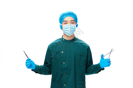男性手术服医生拿着手术剪刀人物高清图片素材